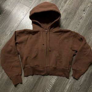 Aritzia TNA Boxy Cropped Hoodie Brown Small